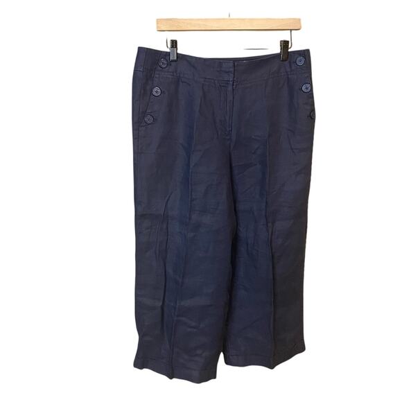 LOFT 100% Linen Blue Wide Leg sailor Pants High Waisted 10 Petite - Picture 1 of 9